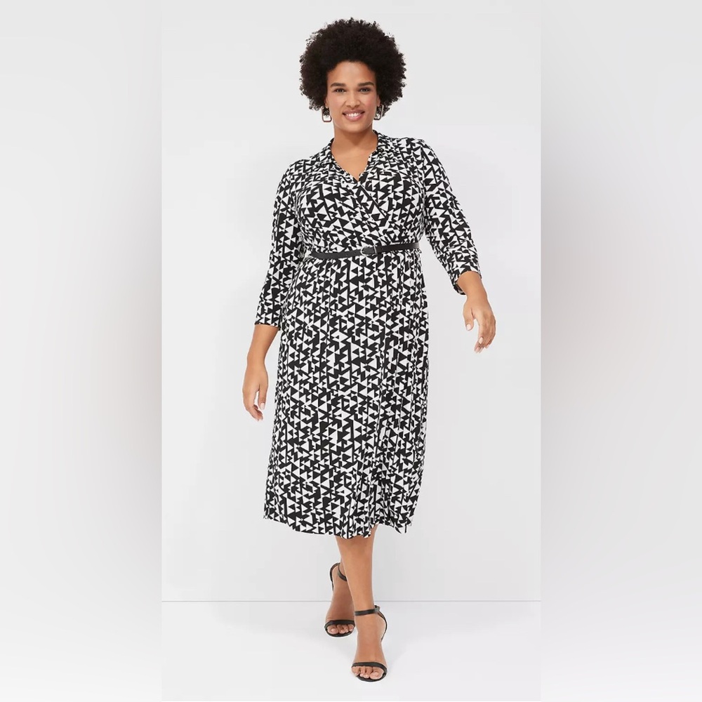 Lane Bryant 3/4-Sleeve Collar Faux-Wrap Jersey Midi dress.